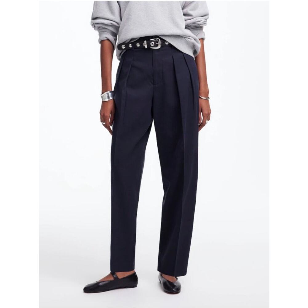 Madewell Pants Womens 8 Black Coal Pleated Carrot High Rise Cotton Wool Classic
